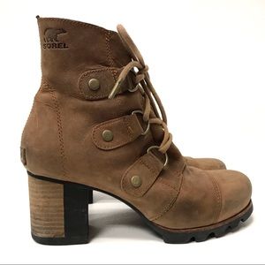 Sorel Addington lace up boots booties stacked heel